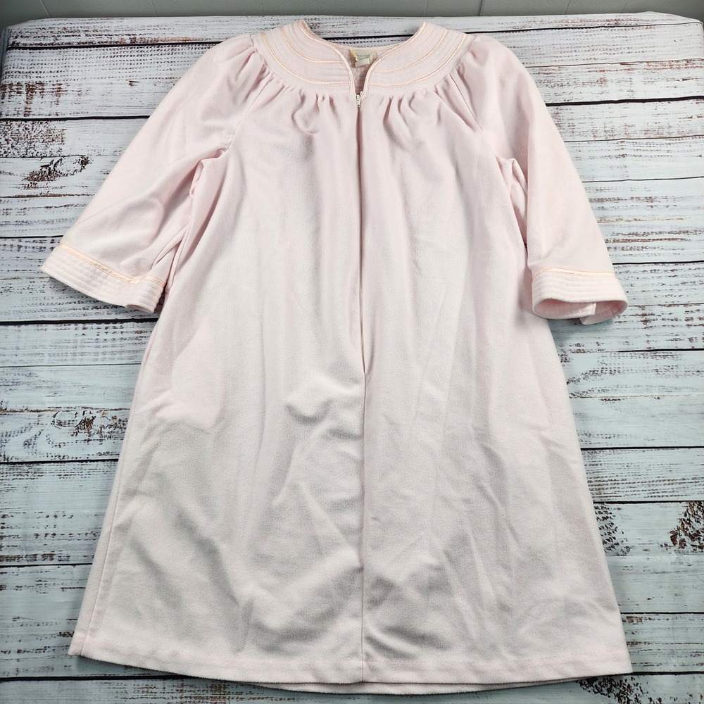 Vintage Carriage Court Sears Robe Women L Pink Fleece Zip Front Housecoat